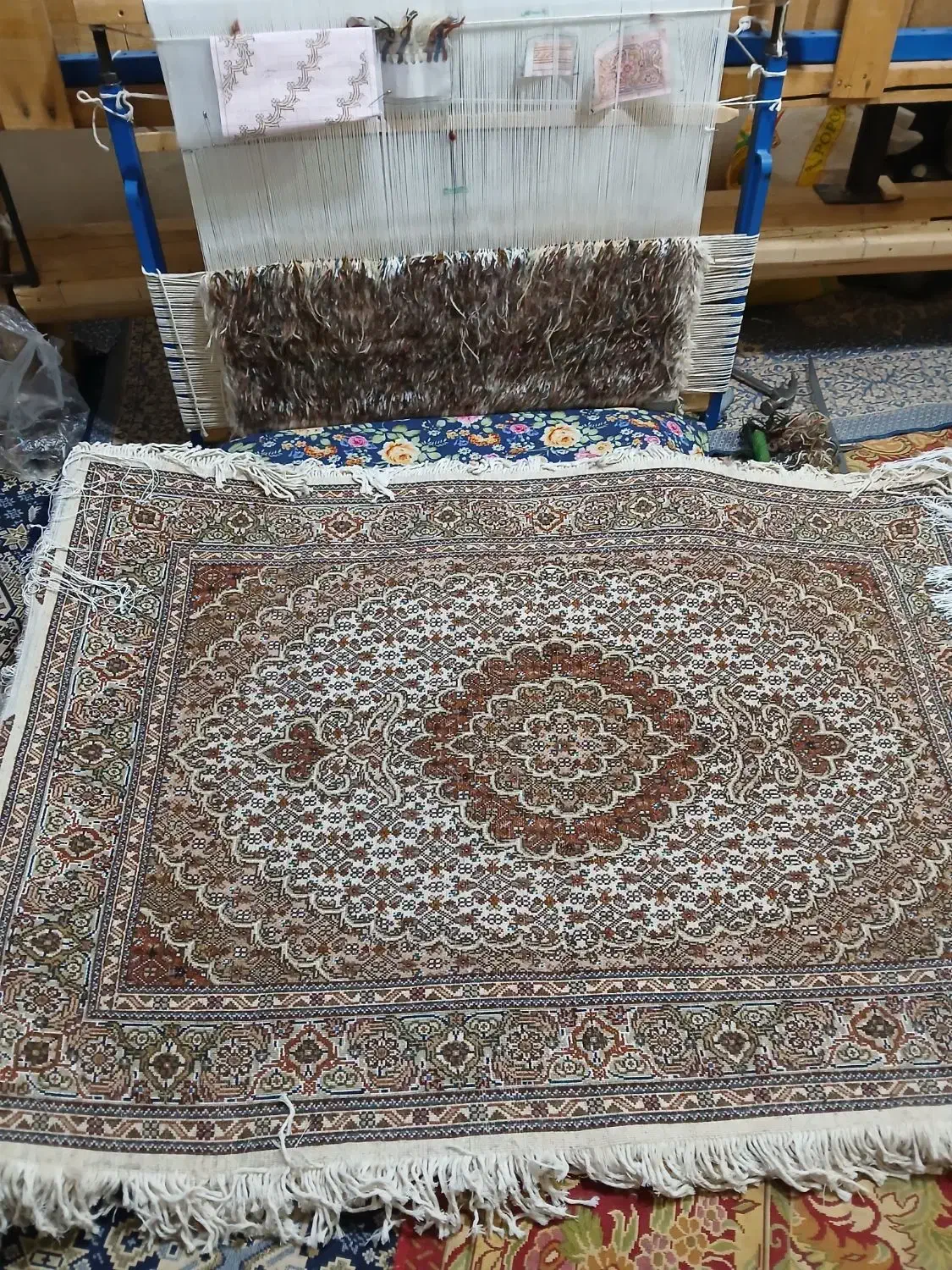 بسیار عالی بافت و نخ چهل رج ماهی جفت شش|فرش|ارومیه, |دیوار