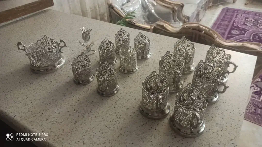 انگاره لیوان و استکان و قندان ملیله کاری اصفهان|صنایع دستی و سایر لوازم تزئینی|هشتگرد, فاز ۱ مهستان|دیوار