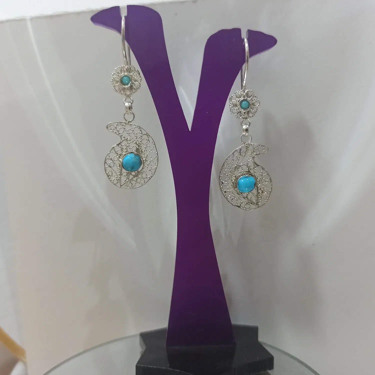 گوشواره نقره ملیله اصفهان طرح بته جقه فیروزه کد۶۰۴|جواهرات|اصفهان, مولوی|دیوار