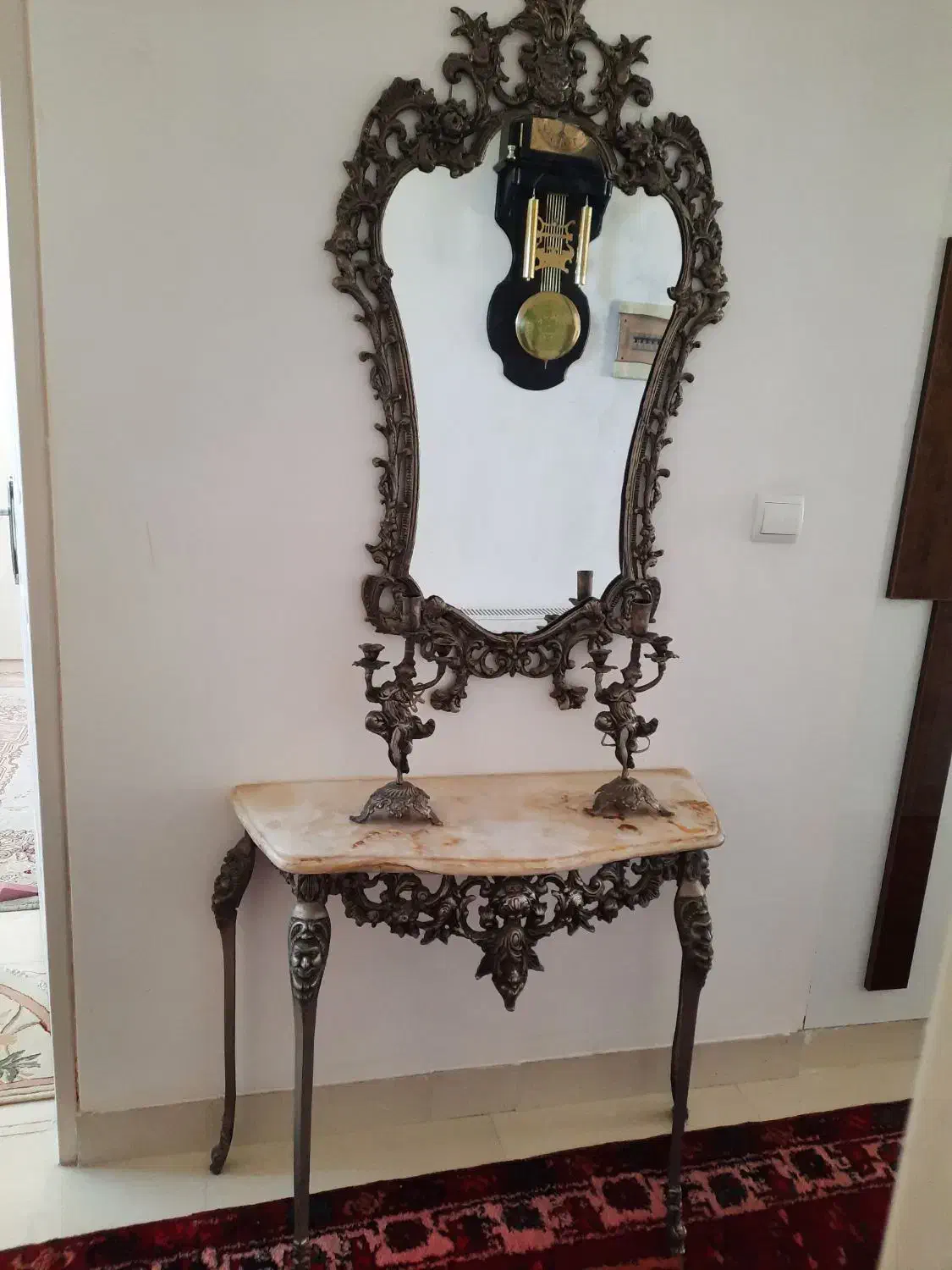 آینه، کنسول،شمعدان برنز کلکسیونی،میز آذر برنز اصیل|بوفه، ویترین، کنسول|تبریز, |دیوار