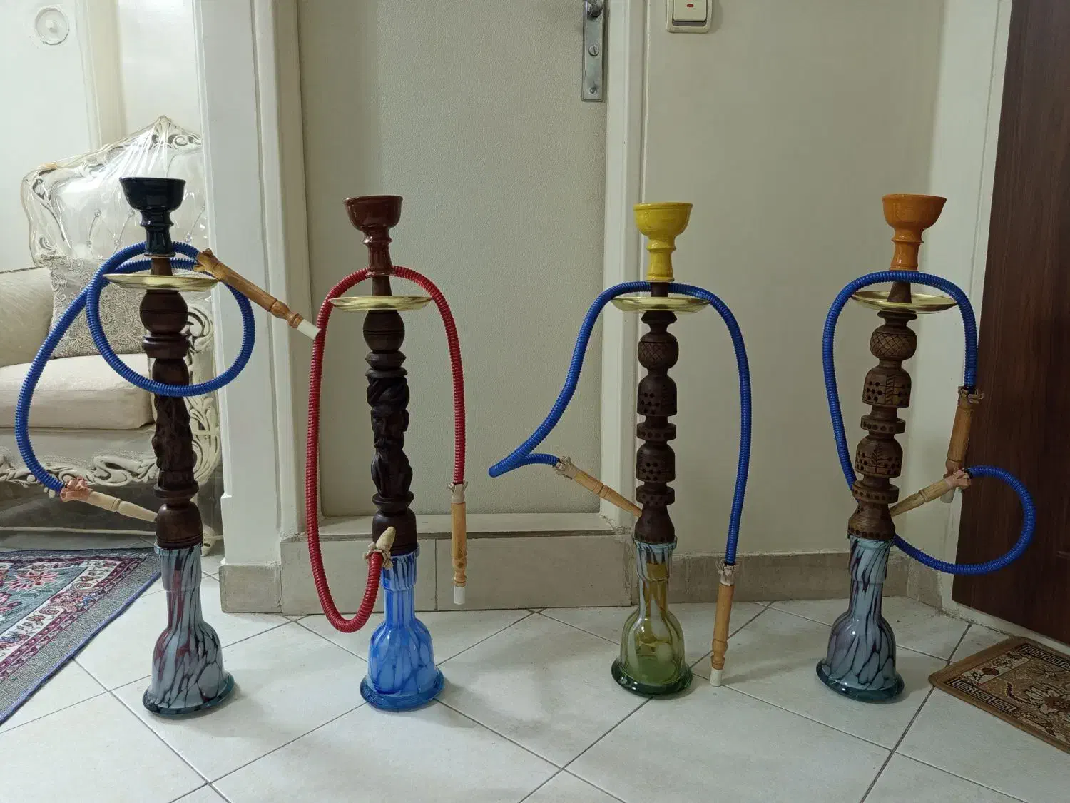 قلیان تنه چوب گردو، منبت 50 سانتی|کلکسیون و سرگرمی|تهران, شارق|دیوار