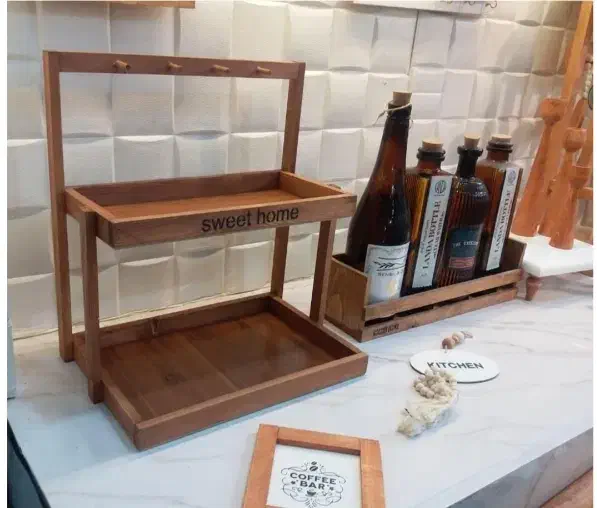 استند دوطبقه اویزدار چوبی  پاسماوری و روغن ریز|آب‌چکان و نظم‌دهنده ظروف|مشهد, سپاد|دیوار