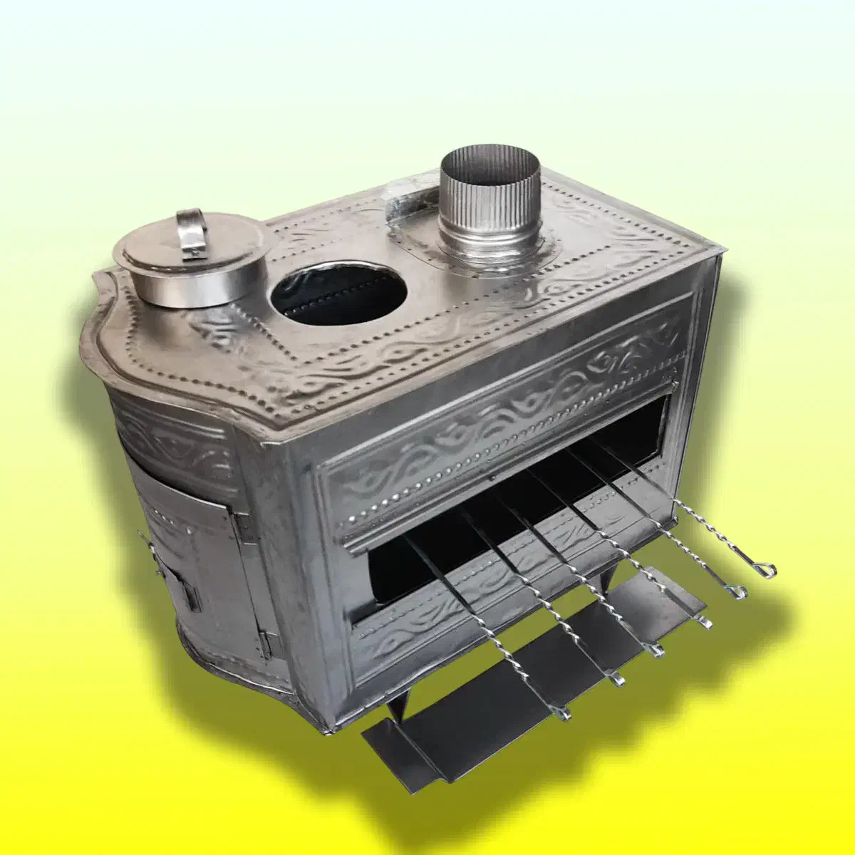 بخاری هیزمی جدید ورق طرحدار با سه کارایی|بخاری، هیتر، شومینه|اراک, |دیوار