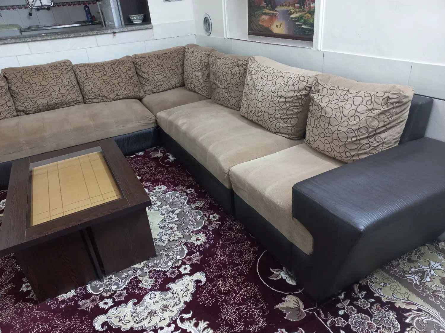 فروش فوری مبل L ال چرم مخمل/میز وگل میز فقط۱۳/۵۰۰ت|حراج|شیراز, تندگویان|دیوار