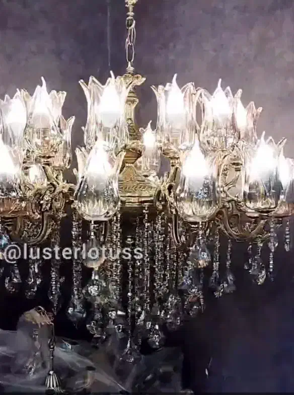 لوستر ۲۴شعله برنجی|لوستر و چراغ آویز|ساوه, |دیوار