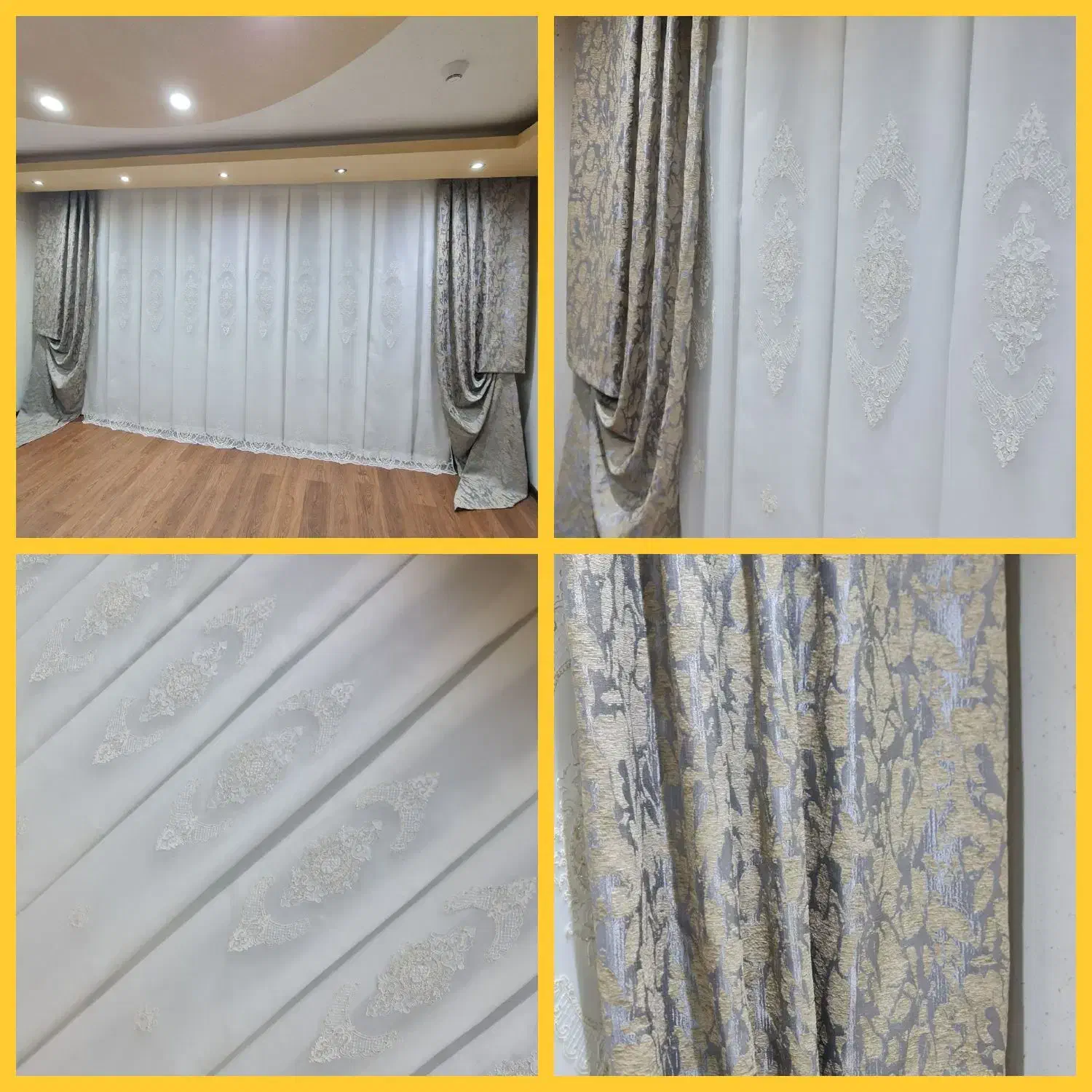 پرده پذیرایی ۶/۵ متری و کنار پرده طوسی آکبند حراج|پرده، رانر، رومیزی|ارومیه, |دیوار