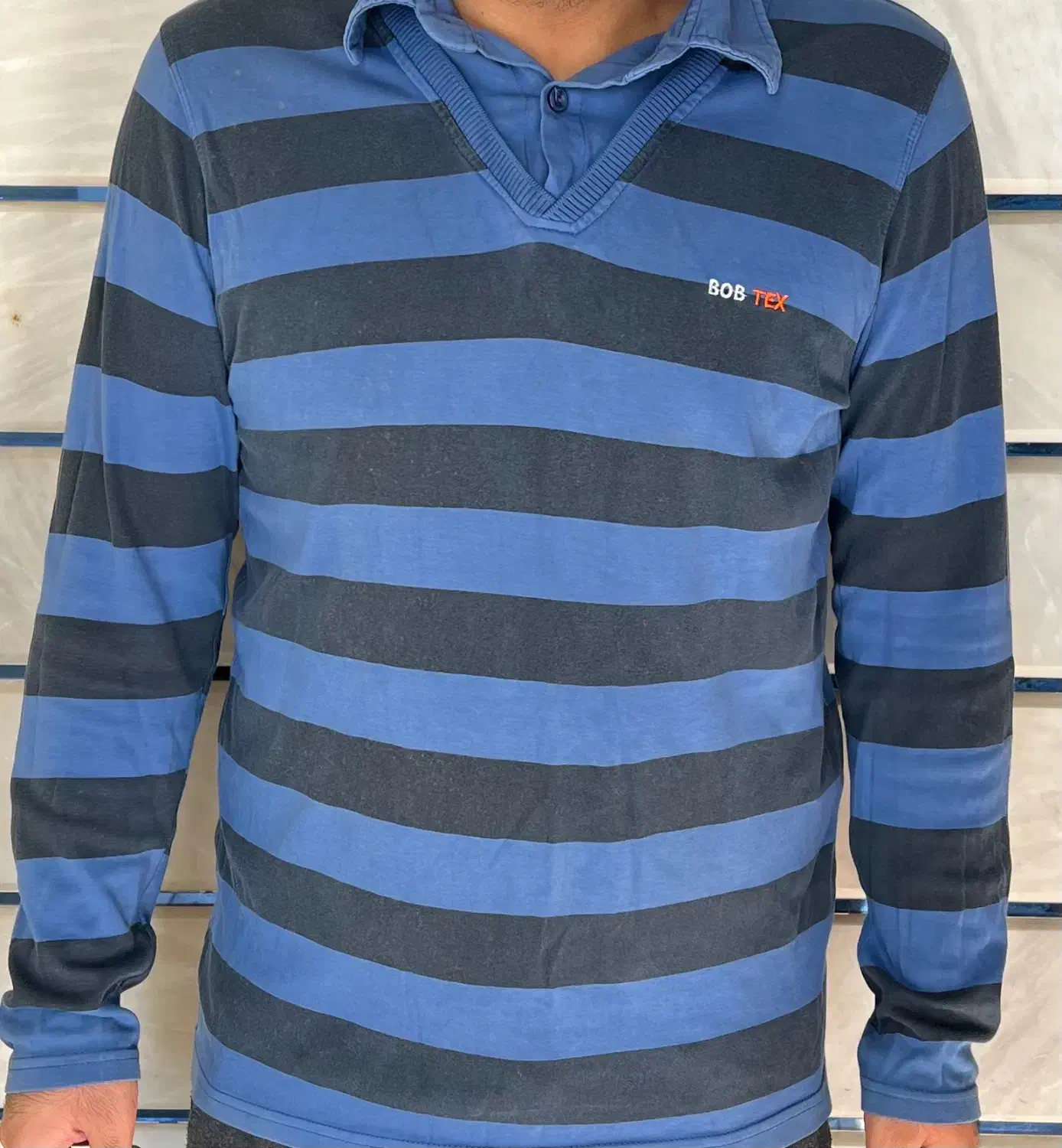 بلوز یقه دار ابی در حد نو|لباس|ساری, |دیوار