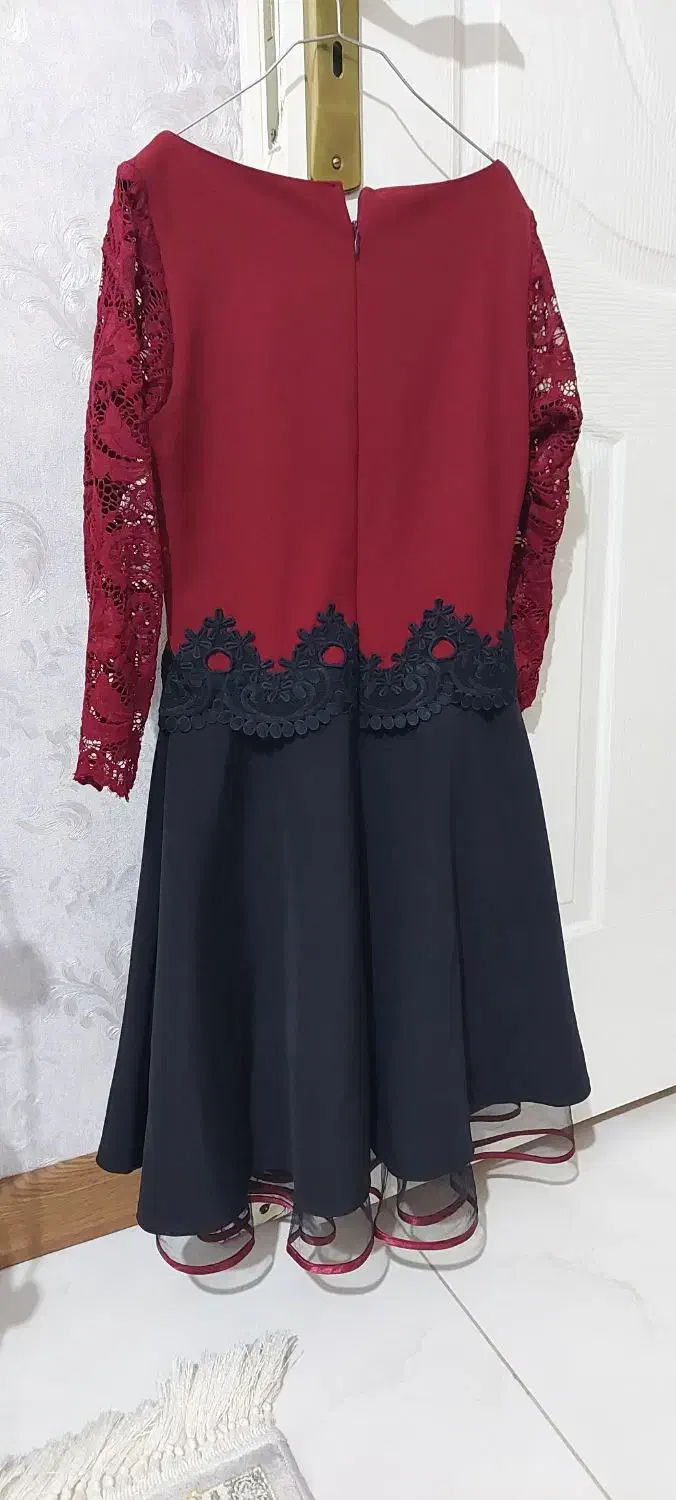 پیراهن مجلسی عروسکی کوتاه، کرپ مازراتی و گیپور|لباس|قزوین, |دیوار