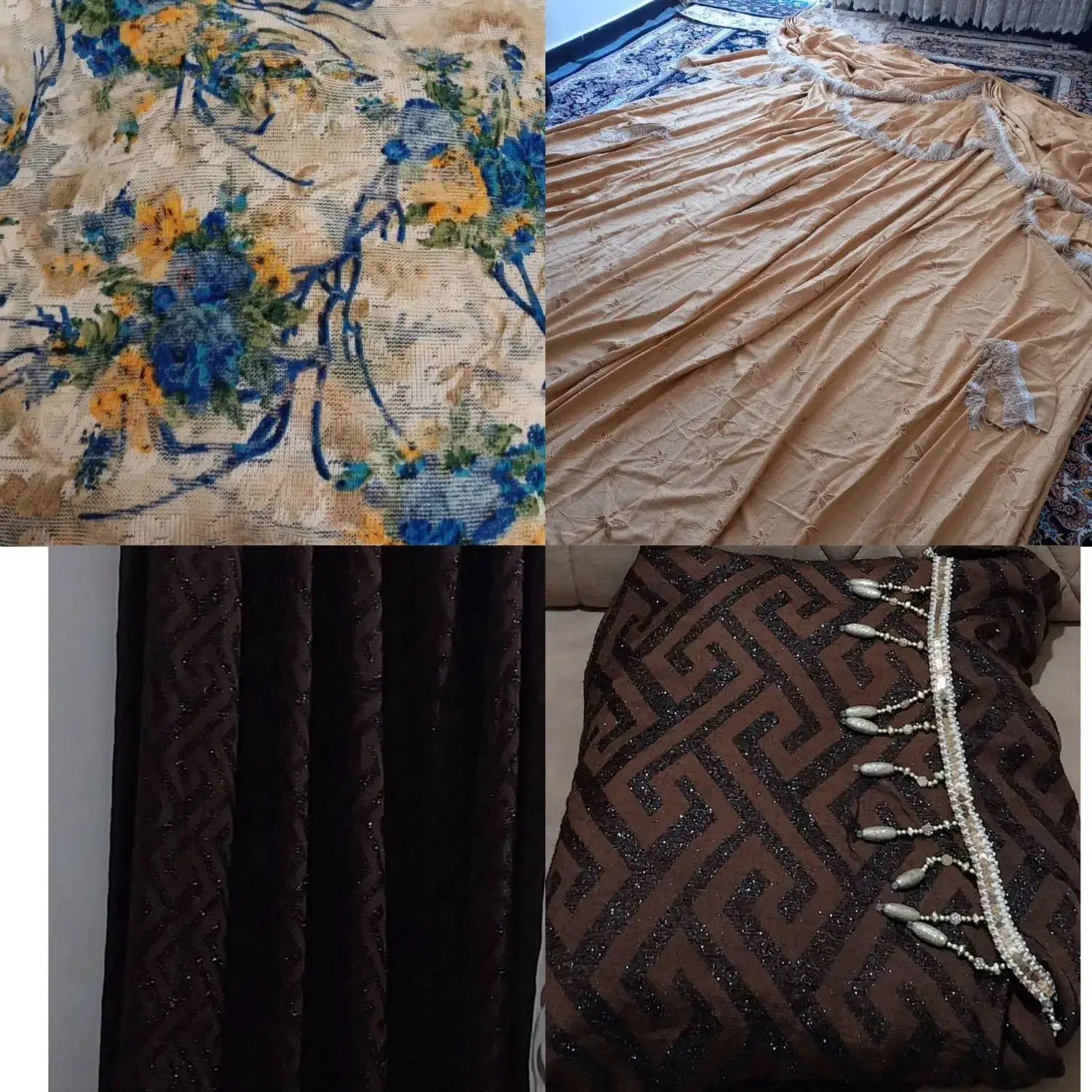 ۲ پرده قهوه ای لمه پرده کرمی تاج و۸مترتور پرده ای|پرده، رانر، رومیزی|ایذه, |دیوار