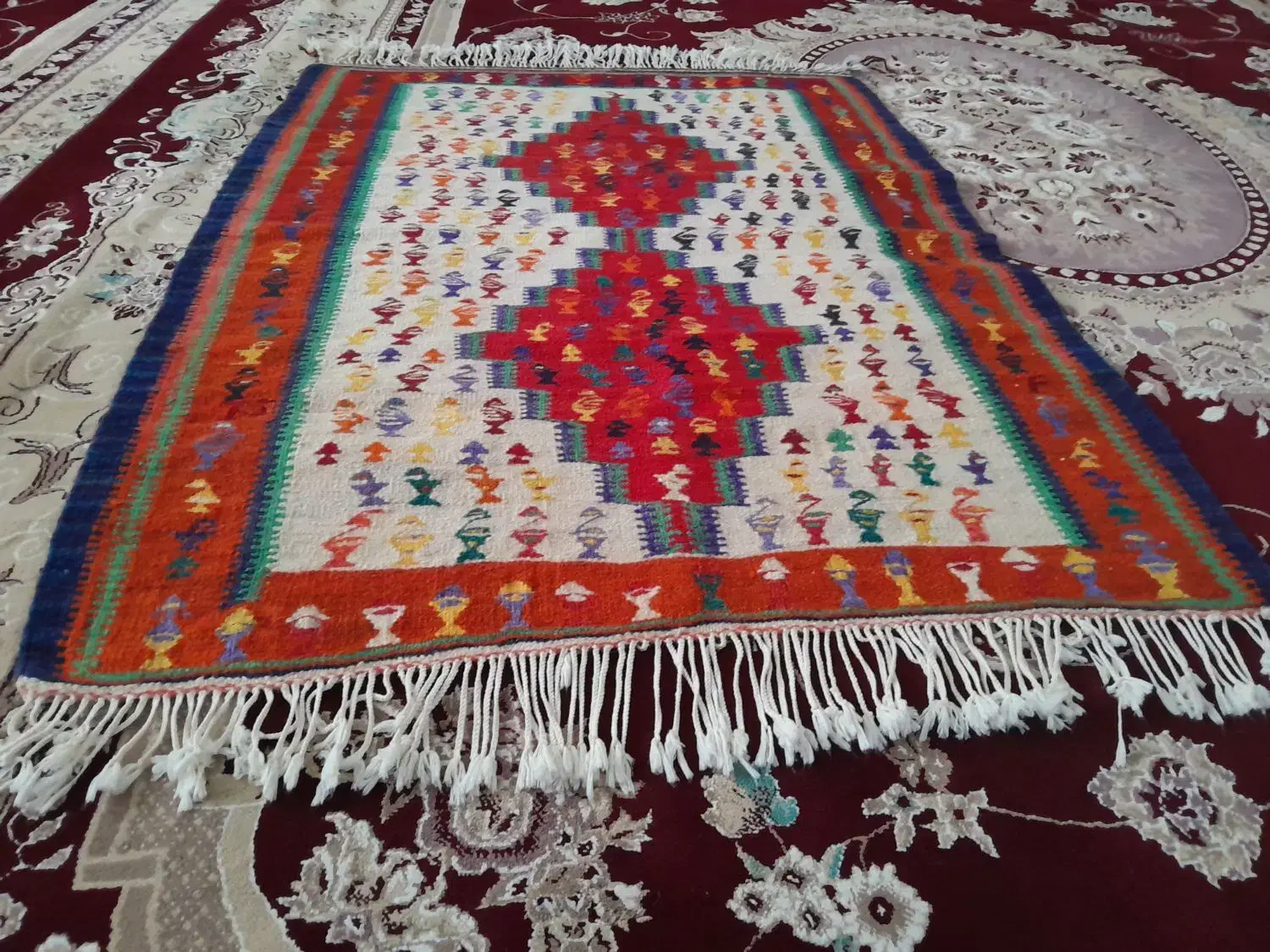 یک عدد گلیم دست بافت بانخ گوسفندی درابعاد۱×۱/۵|گلیم، جاجیم، گبه|هرسین, |دیوار