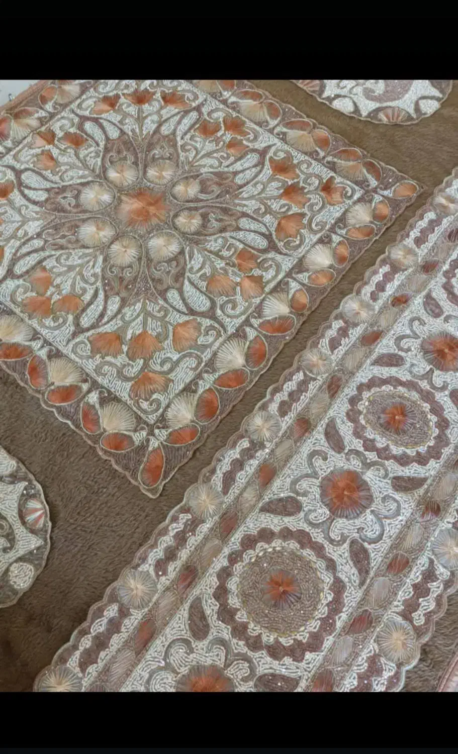 کار دست صدف دوزی و سنگ دوزی شده|پرده، رانر، رومیزی|نور, |دیوار