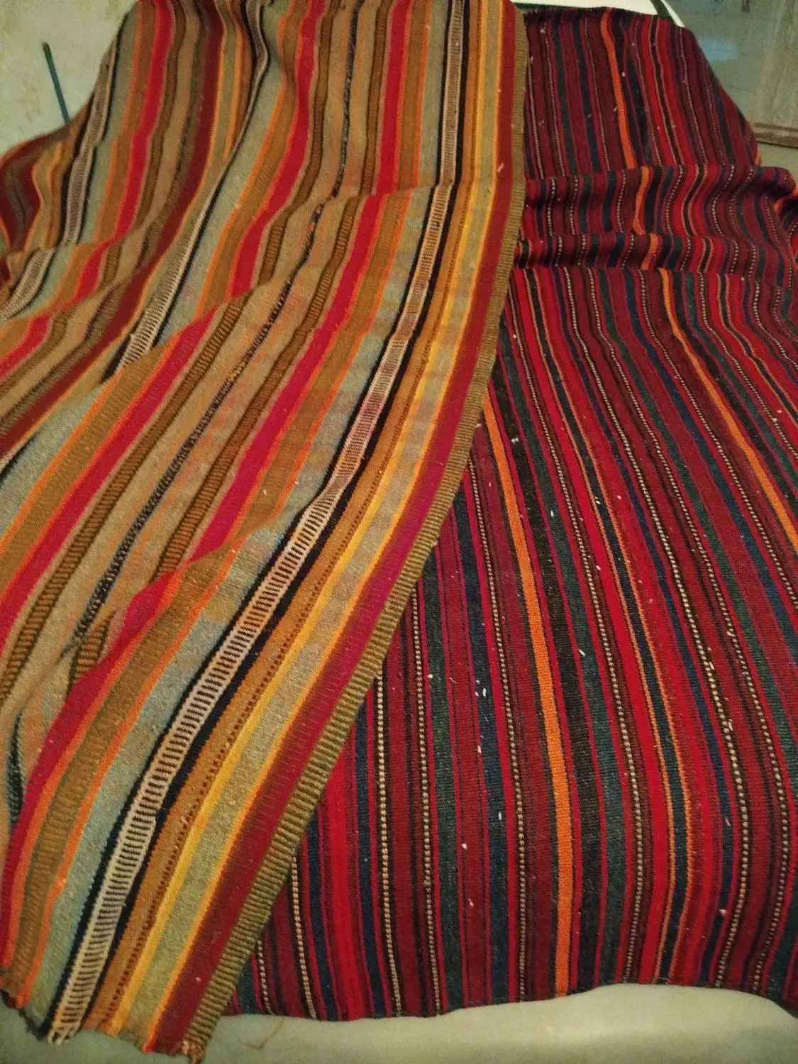 جاجیم ۲ عدد ۴متری پشم گوسفندی ورنگ گیاهی ریز بافت|گلیم، جاجیم، گبه|کرمانشاه, |دیوار