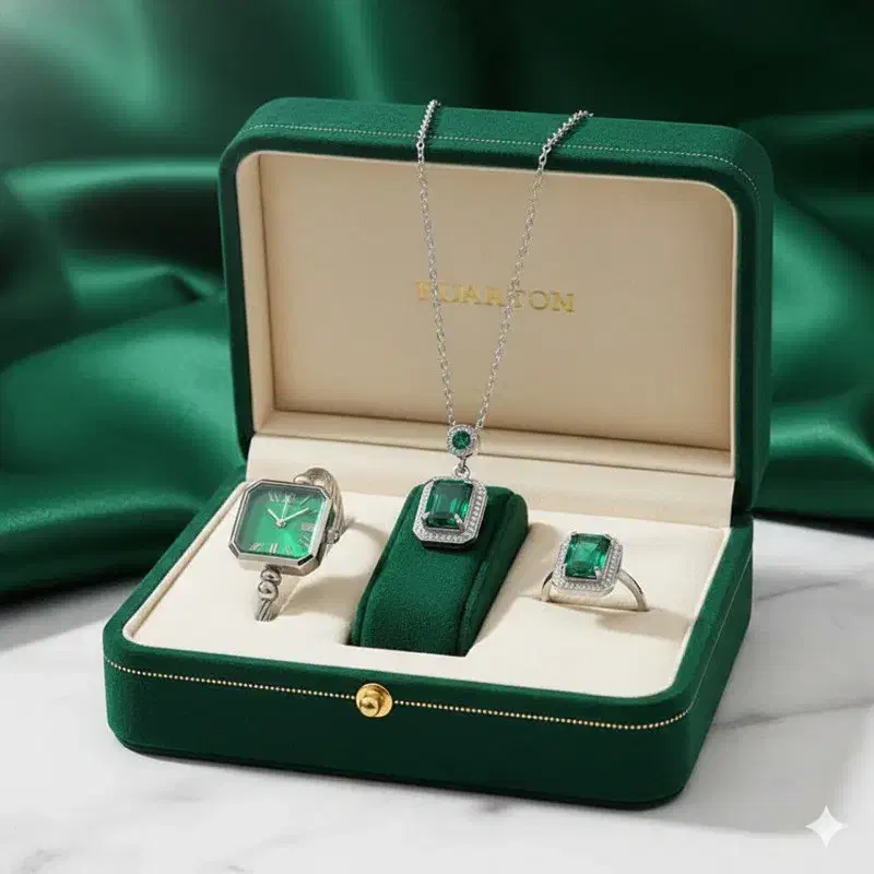 ست زنانه ساعت و گردنبند و انگشتر مدل زمرد-نقره ای|ساعت|رشت, پیرسرا|دیوار