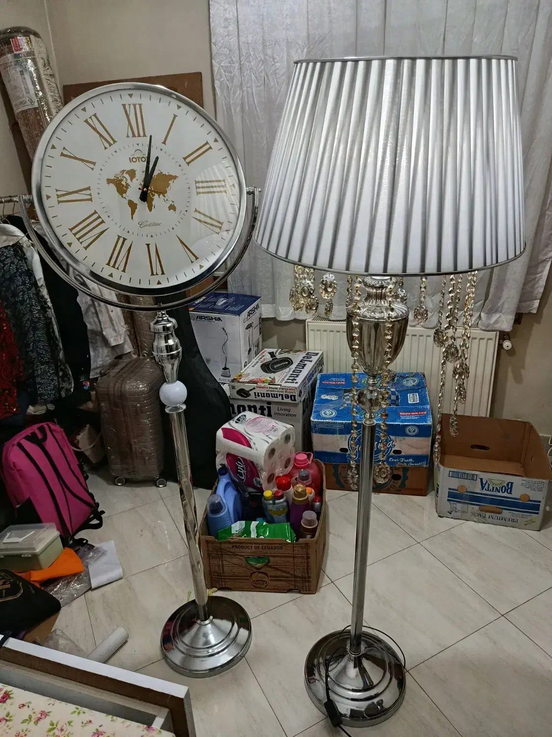 ساعت و آباژور ایستاده ست|چراغ خواب و آباژور|قزوین, |دیوار
