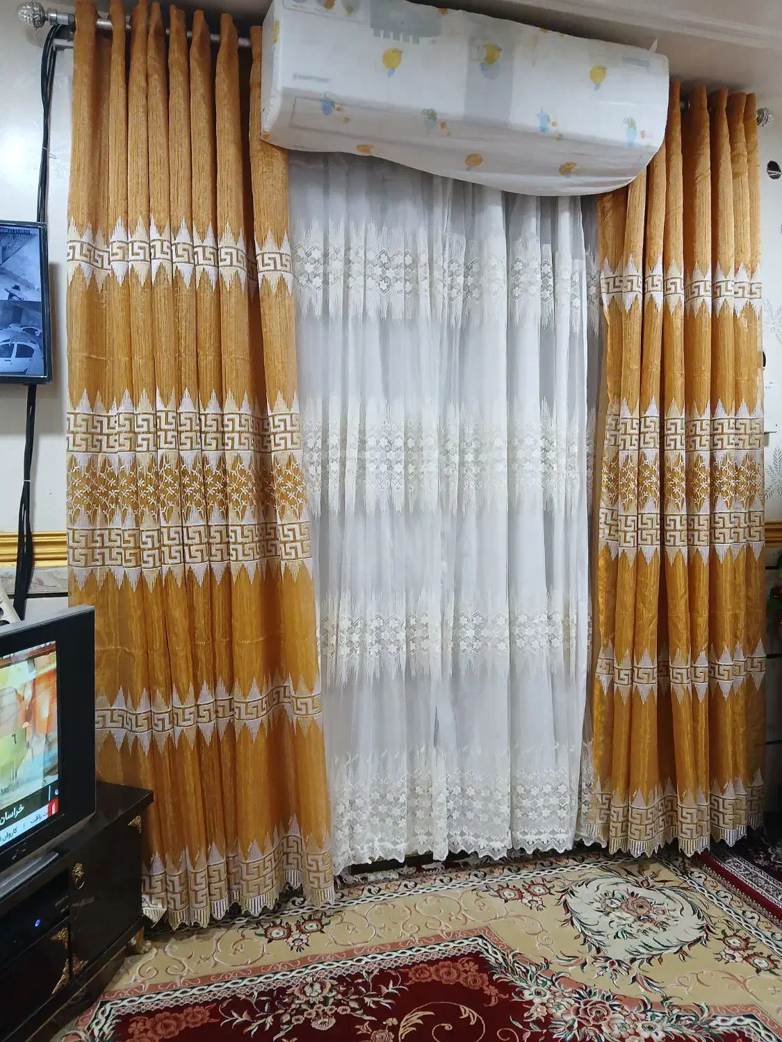 فروش پرده حریر رنگ خردلی|پرده، رانر، رومیزی|خرمشهر, |دیوار