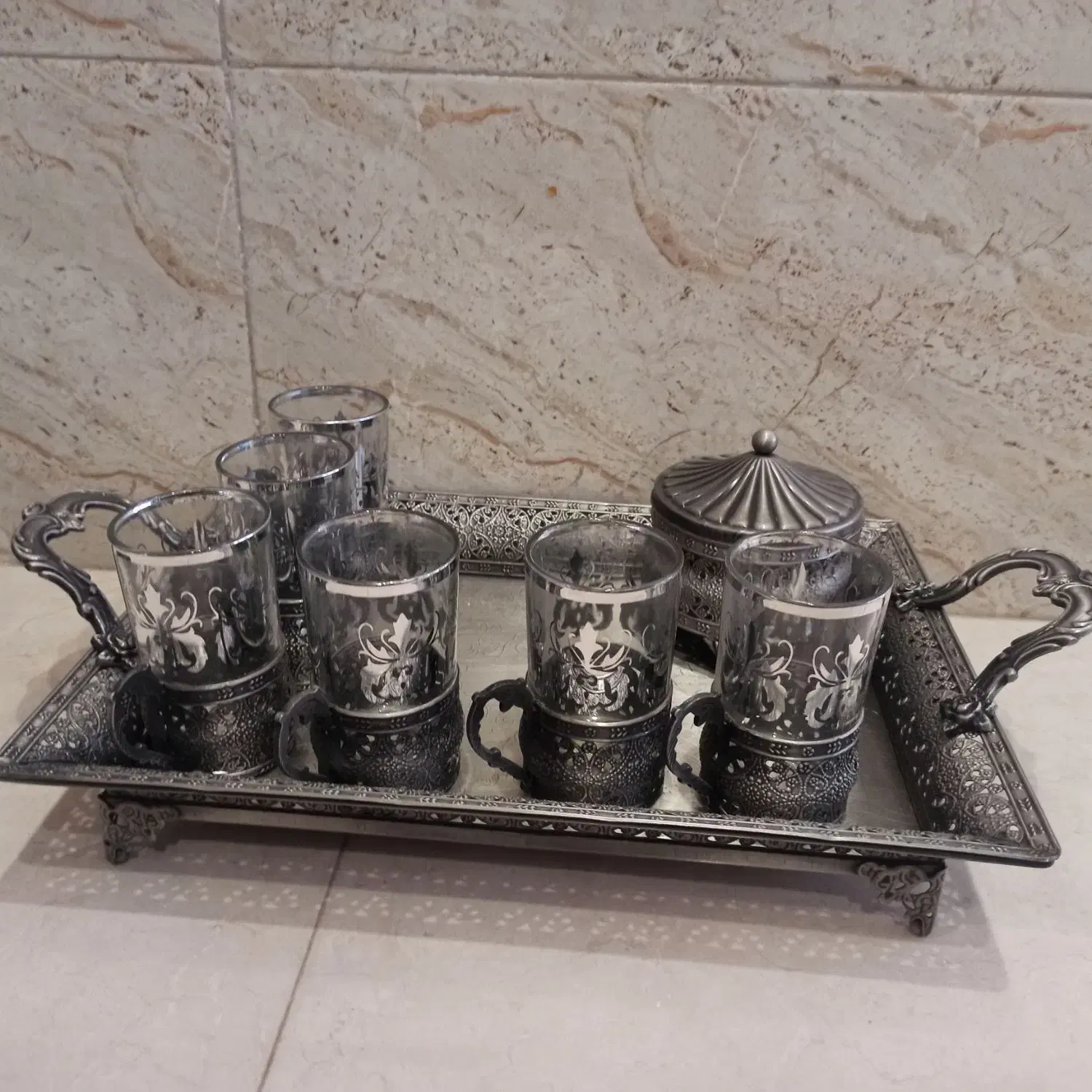 سرویس چای خوری وسینی سیلور|ظروف سرو و پذیرایی|شیراز, شهرک گلدشت حافظ|دیوار