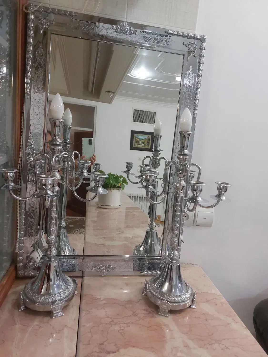 آینه شمعدان استیل ضد زنگ|آینه|یزد, |دیوار