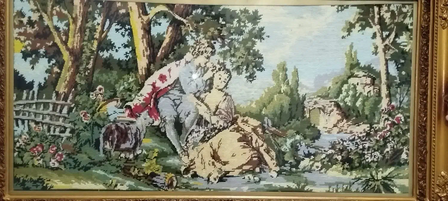 تابلو کوبلن قدیمی قاب چوبی|تابلو، نقاشی، عکس|تهران, مرزداران|دیوار