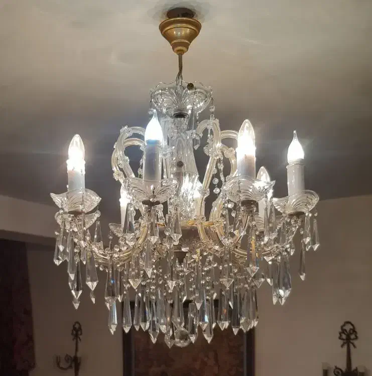 لوستر برنز و کریستال لاکچری اصل آنتیک قدیمی کلاسیک|لوستر و چراغ آویز|مشهد, جنت|دیوار