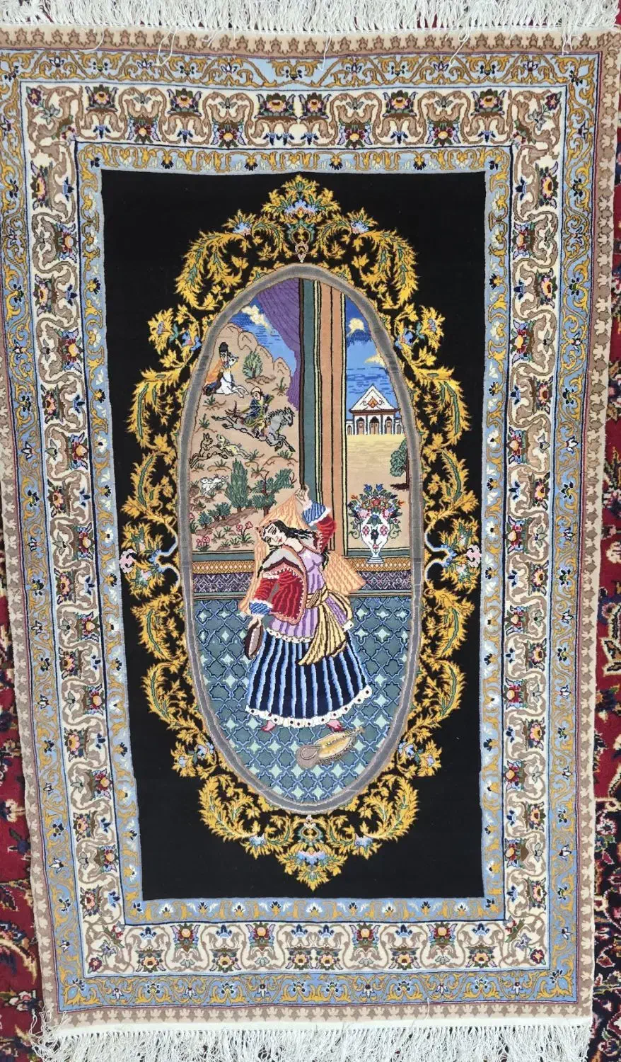 فرش دستباف تابلویی|تابلو فرش|اصفهان, باغ دریاچه|دیوار