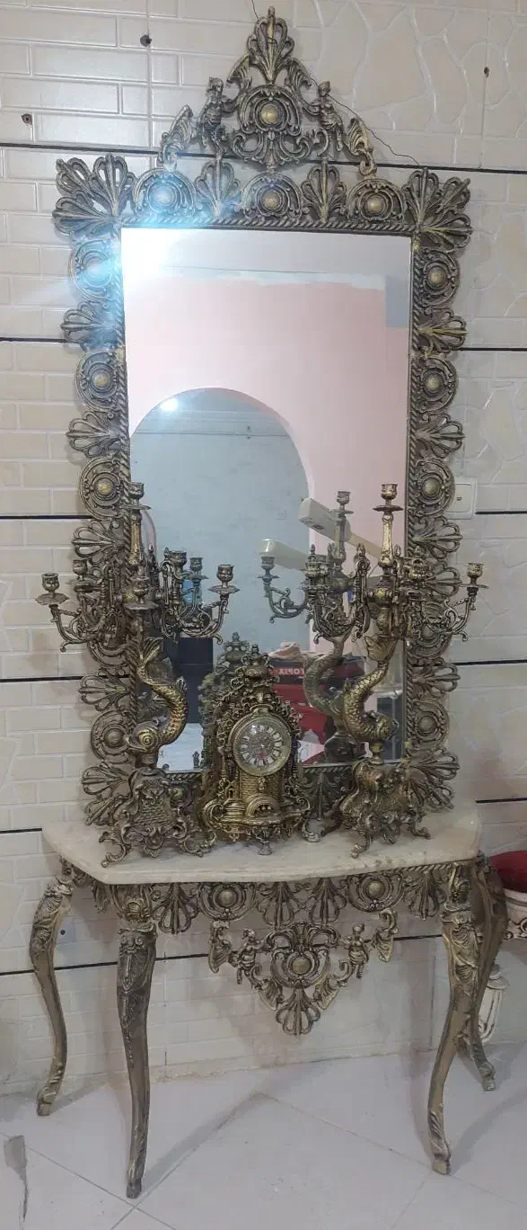 آینه کنسول و دوشمعدانی و ساعت|بوفه، ویترین، کنسول|اندیمشک, |دیوار