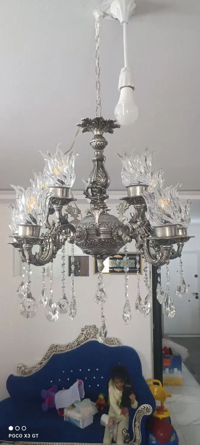 لوستر ۱۰شعله قلم کاری درحد نو|لوستر و چراغ آویز|مشهد, کشف|دیوار