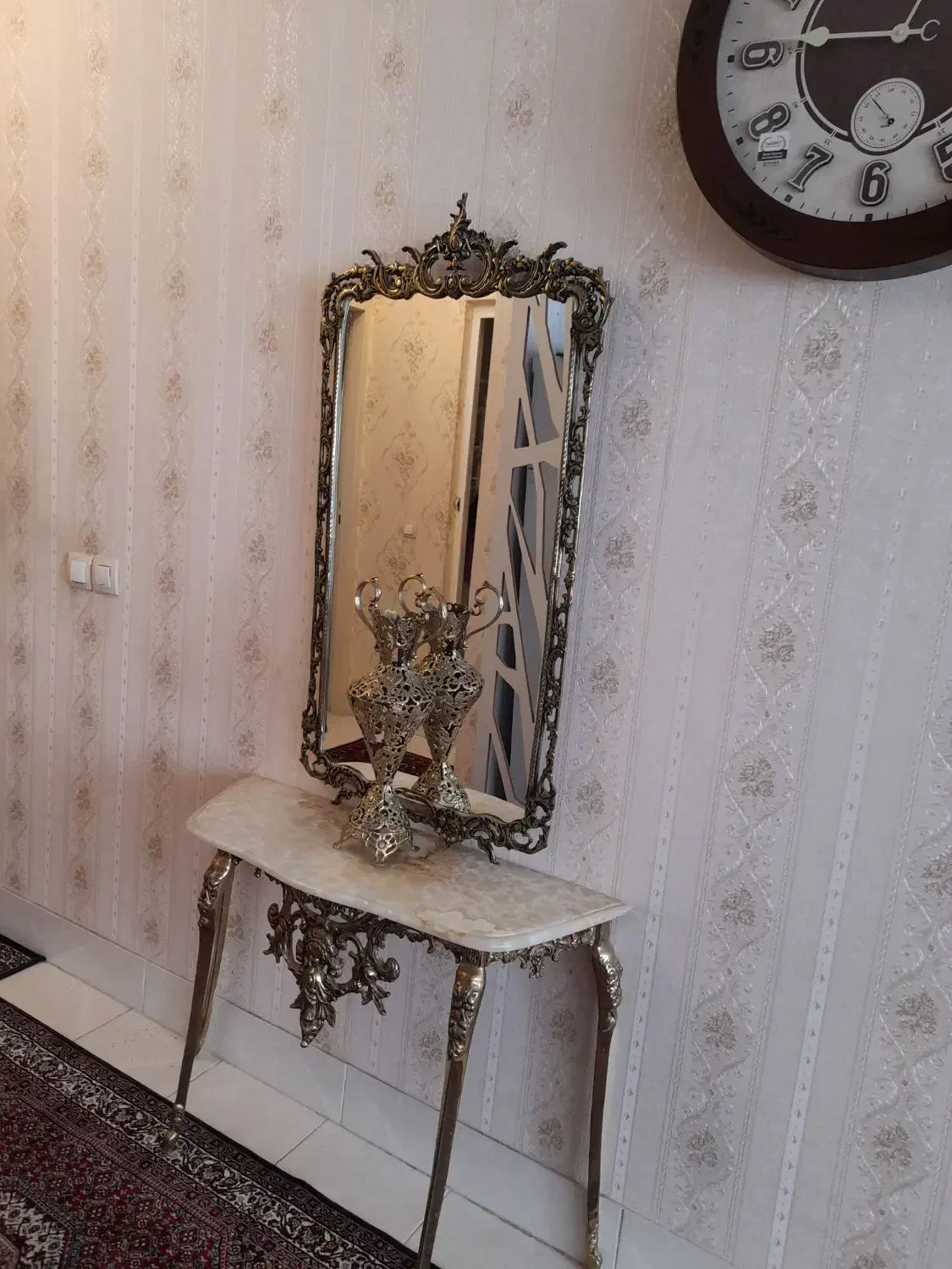 آینه شمعدان برنز با گلدان برنز|آینه|زنجان, |دیوار