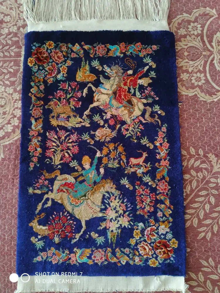 قالی تمام ابریشم شکارگاه|فرش|قم, نیروگاه|دیوار