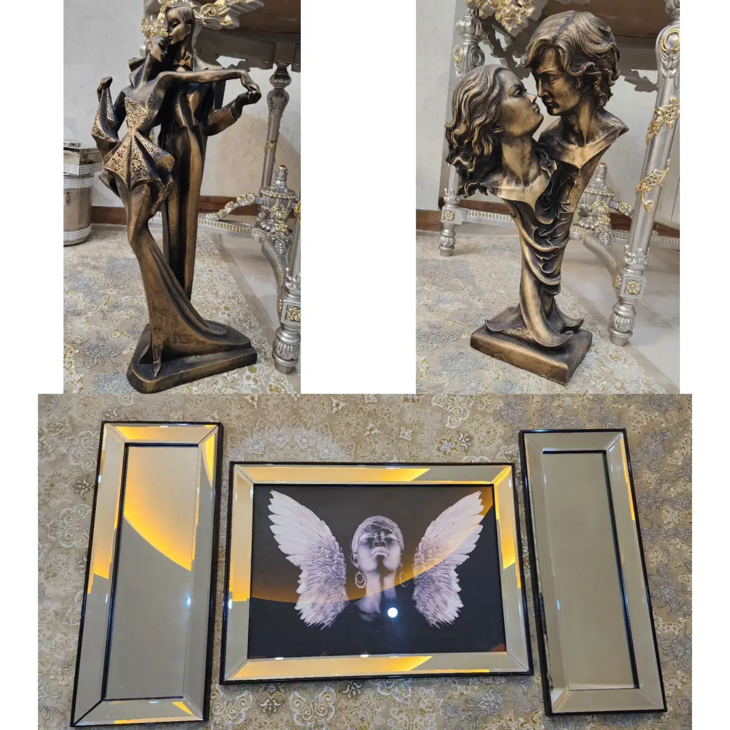 تابلواینه ای۳ تیکه و۲مجسمه پلی استر ارتفاع۷۰ سانتی|تابلو، نقاشی، عکس|گلستان (تهران), |دیوار