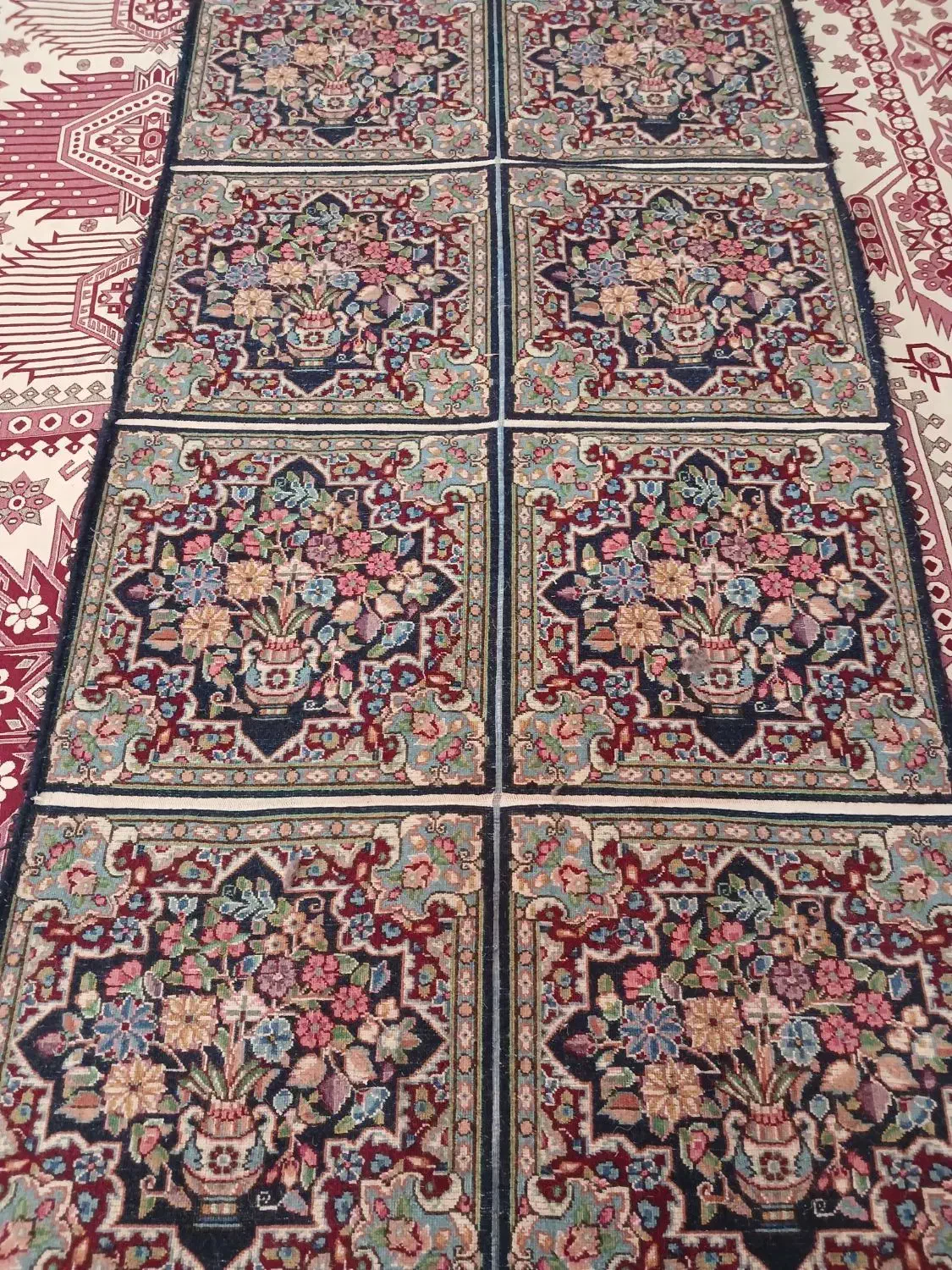 ۸تا قالی نهارخوری گلدونی راوری|فرش|کرمان, |دیوار