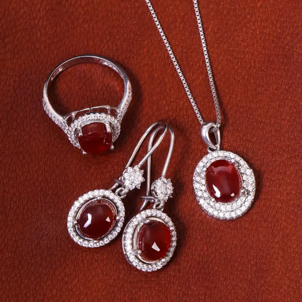 نیم ست نقره همراه با سنگ طبیعی عقیق یمنی|جواهرات|تهران, جوادیه تهرانپارس|دیوار