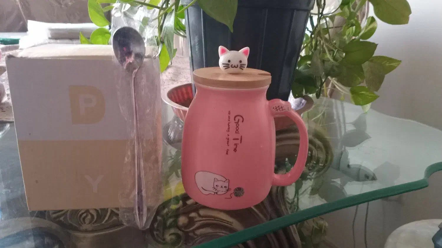 ماگِ سرامیکِ طرح گربه با درب چوبیِ نَشکَن|ظروف سرو و پذیرایی|تهران, مهرآباد|دیوار