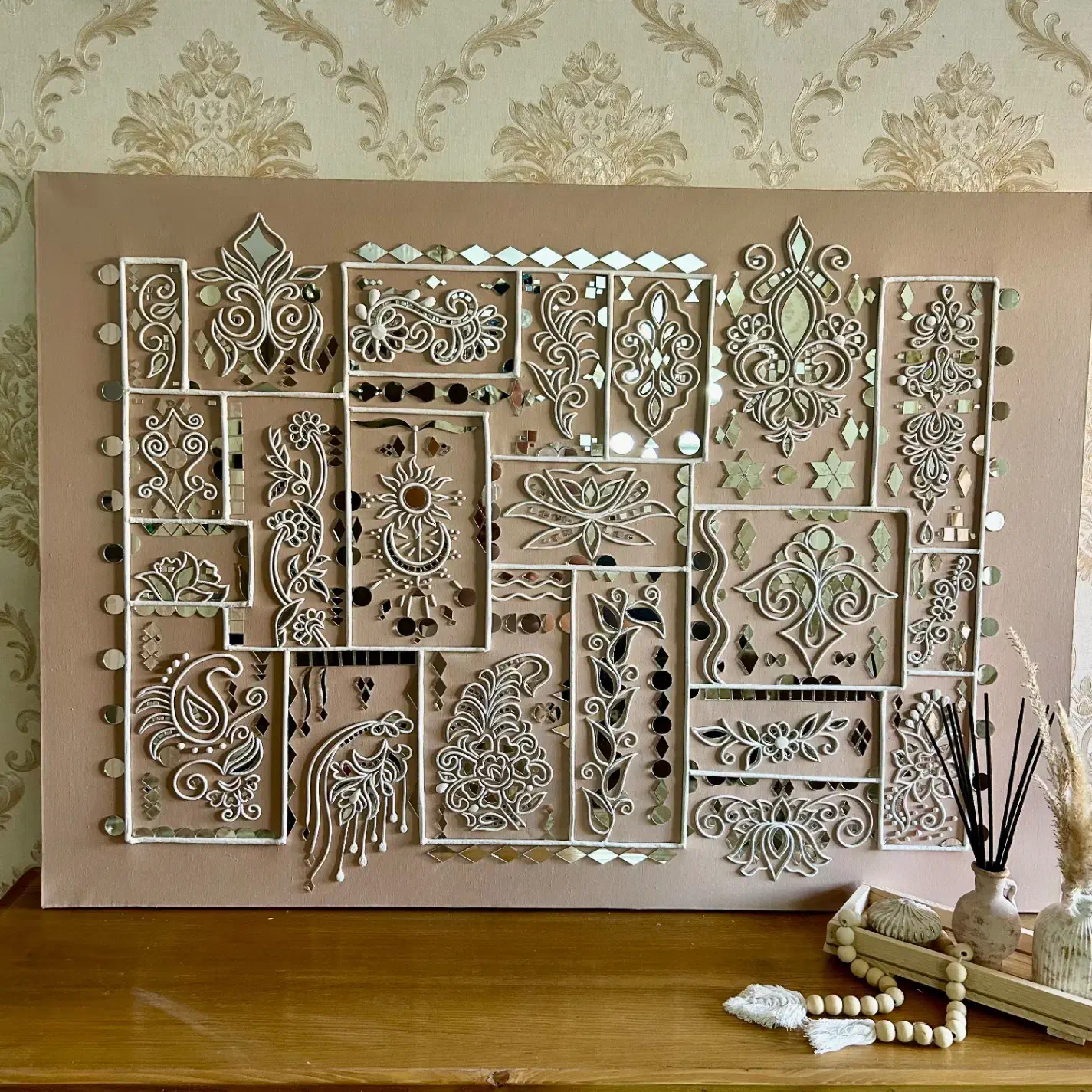 تابلو آینه ای تماما کار دست|تابلو، نقاشی، عکس|یزد, |دیوار