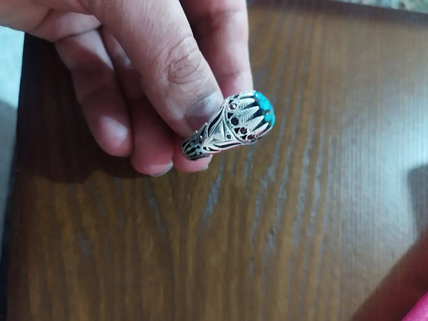 انگشتر نقره کار ظریف استاد شاکری نگین فیروزه چاهی|جواهرات|گرگان, |دیوار