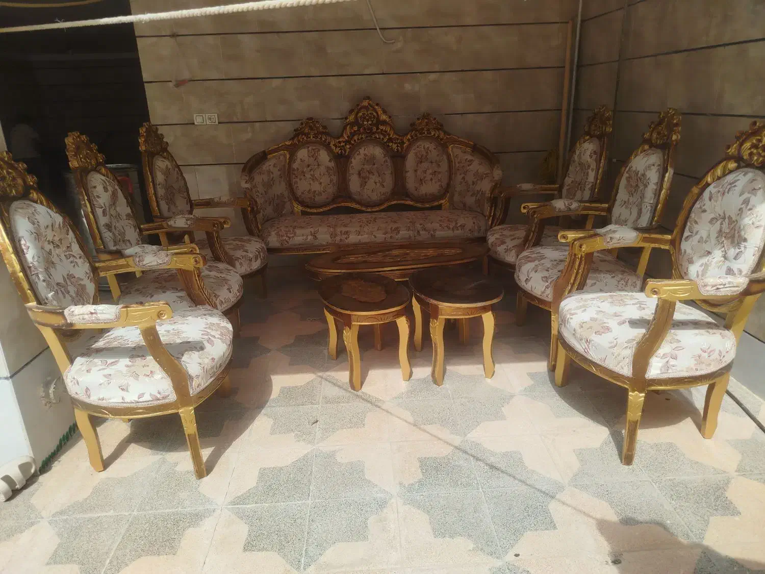 مبل سلطنتی 9نفره سالم چوب راش|مبلمان خانگی و میز عسلی|اقبالیه, |دیوار