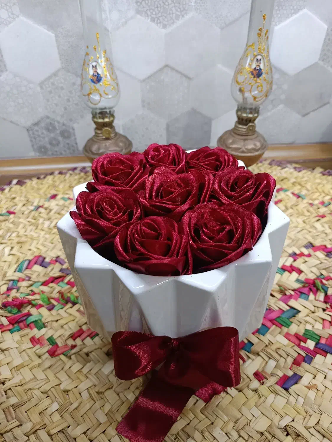 گل رز روبانی|گل مصنوعی|رشت, توشیبا|دیوار