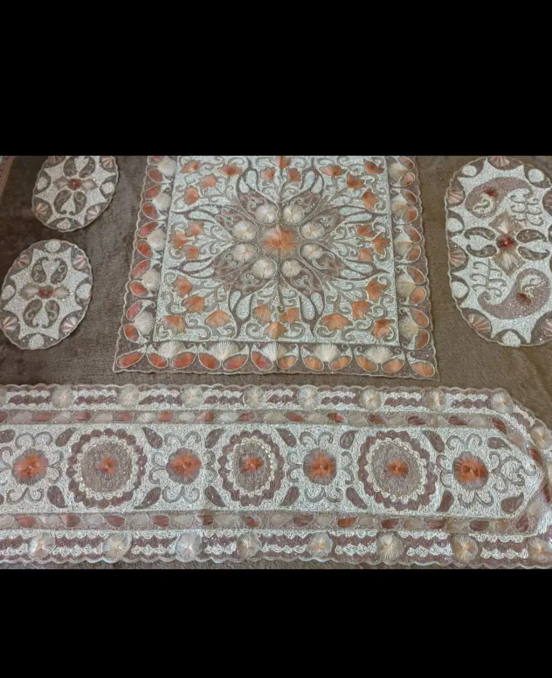 کار دست صدف دوزی و سنگ دوزی شده|پرده، رانر، رومیزی|نور, |دیوار