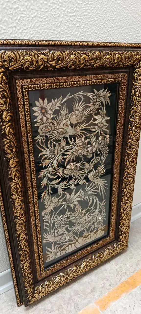 تابلو قلم زنی گل و مرغ|تابلو، نقاشی، عکس|شاهین‌شهر, سعدی جنوبی|دیوار