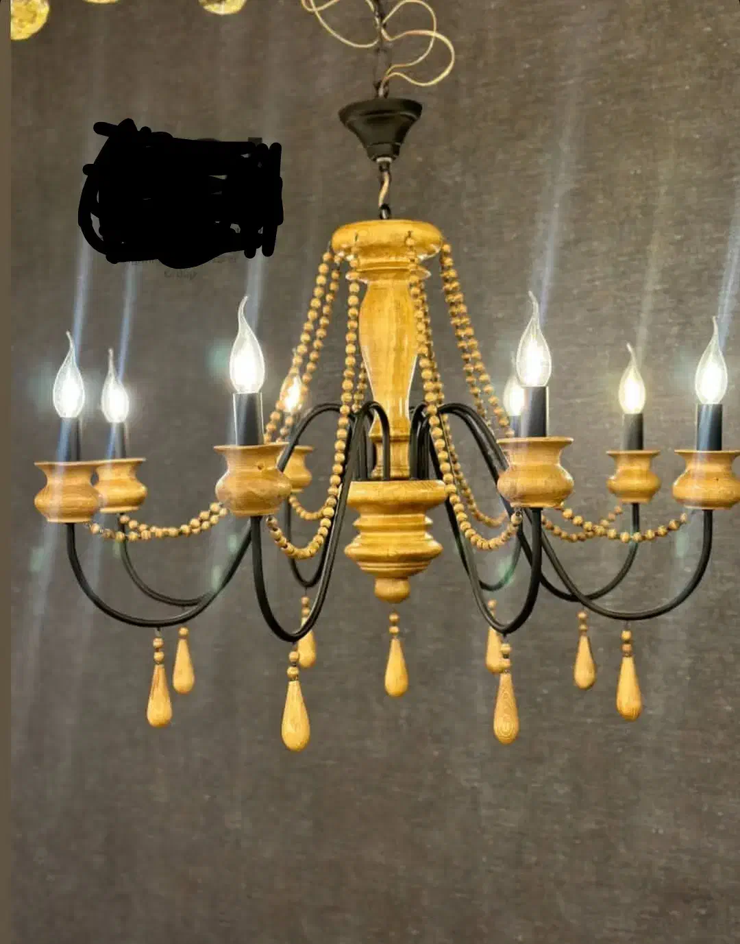 لوستر مهره ای چوب و فلز شیک|لوستر و چراغ آویز|ملایر, |دیوار