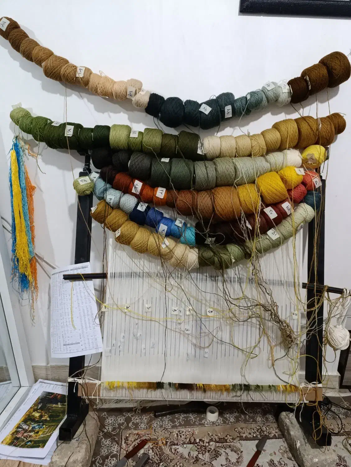 نخ و نقشه دار قالی چله کشی شده|تابلو فرش|فردیس, ثابتی|دیوار