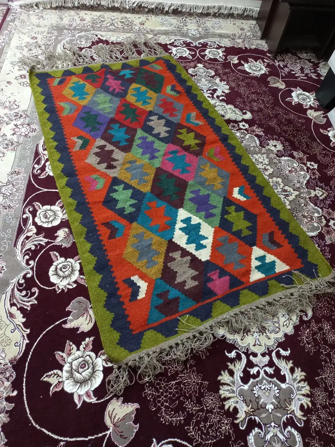 قالیچه گلیم جاجیم دست باف قدیمی سنتی نو آکبند|گلیم، جاجیم، گبه|شیراز, عفیف‌آباد|دیوار