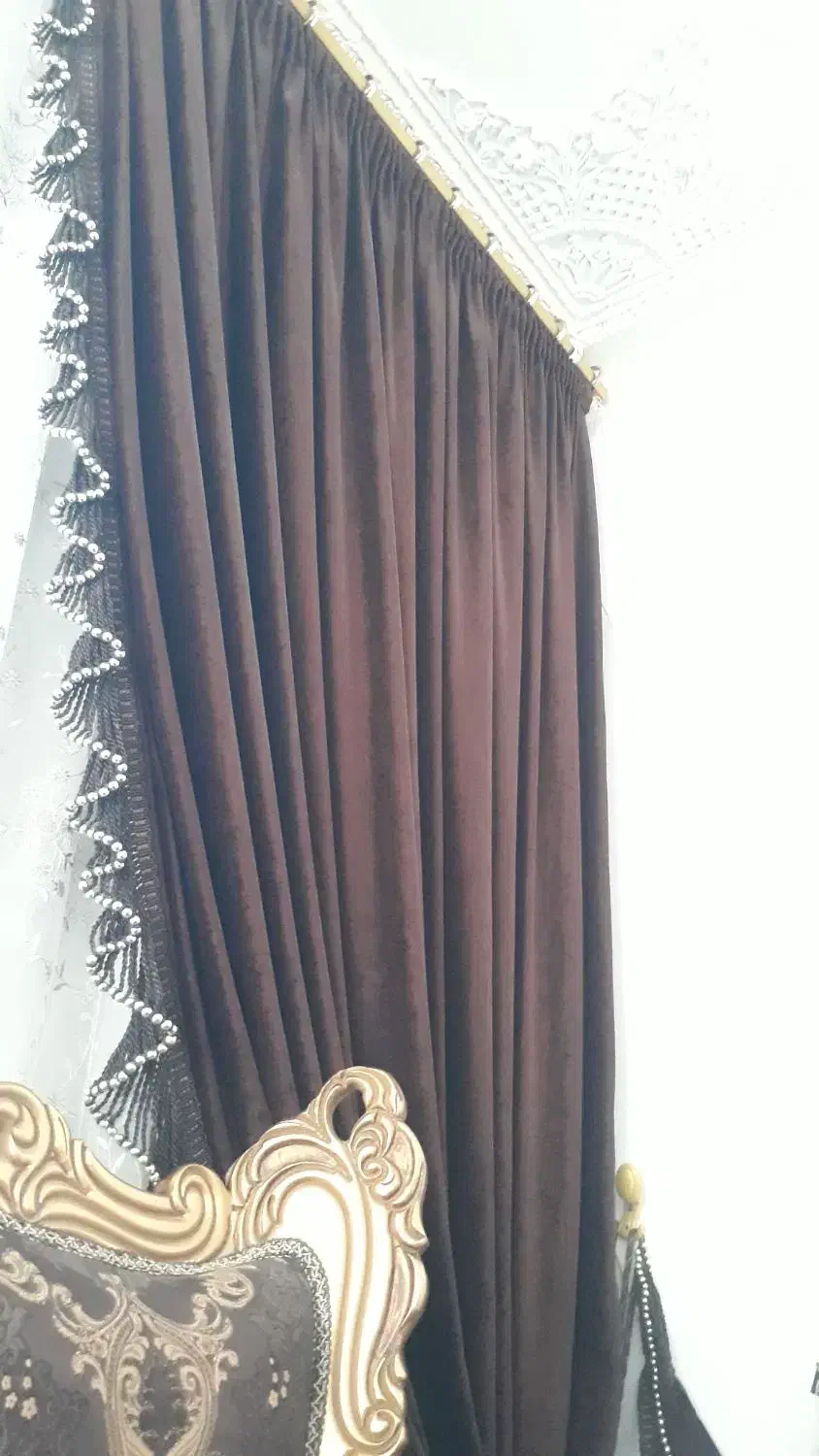 والان پرده مخمل جیر دو طرف با یراق|پرده، رانر، رومیزی|گیلان غرب, |دیوار