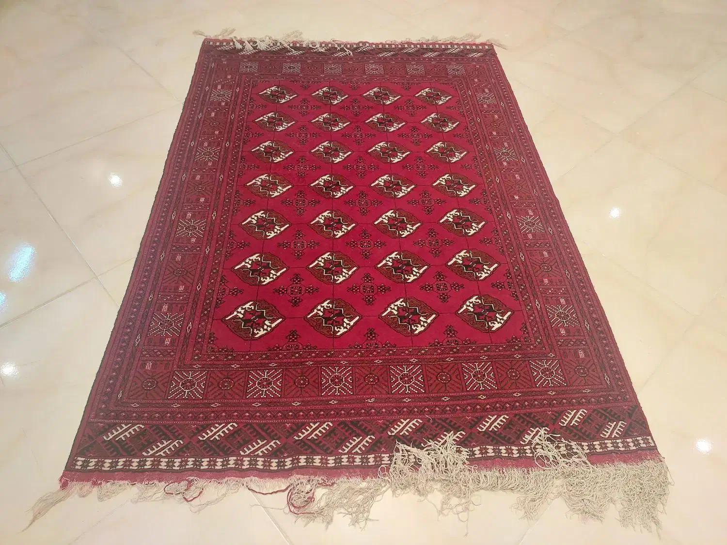 قالیچه دستی چله ابریشم ترکمن قرمز رنگ|فرش|مشهد, شهرآرا|دیوار
