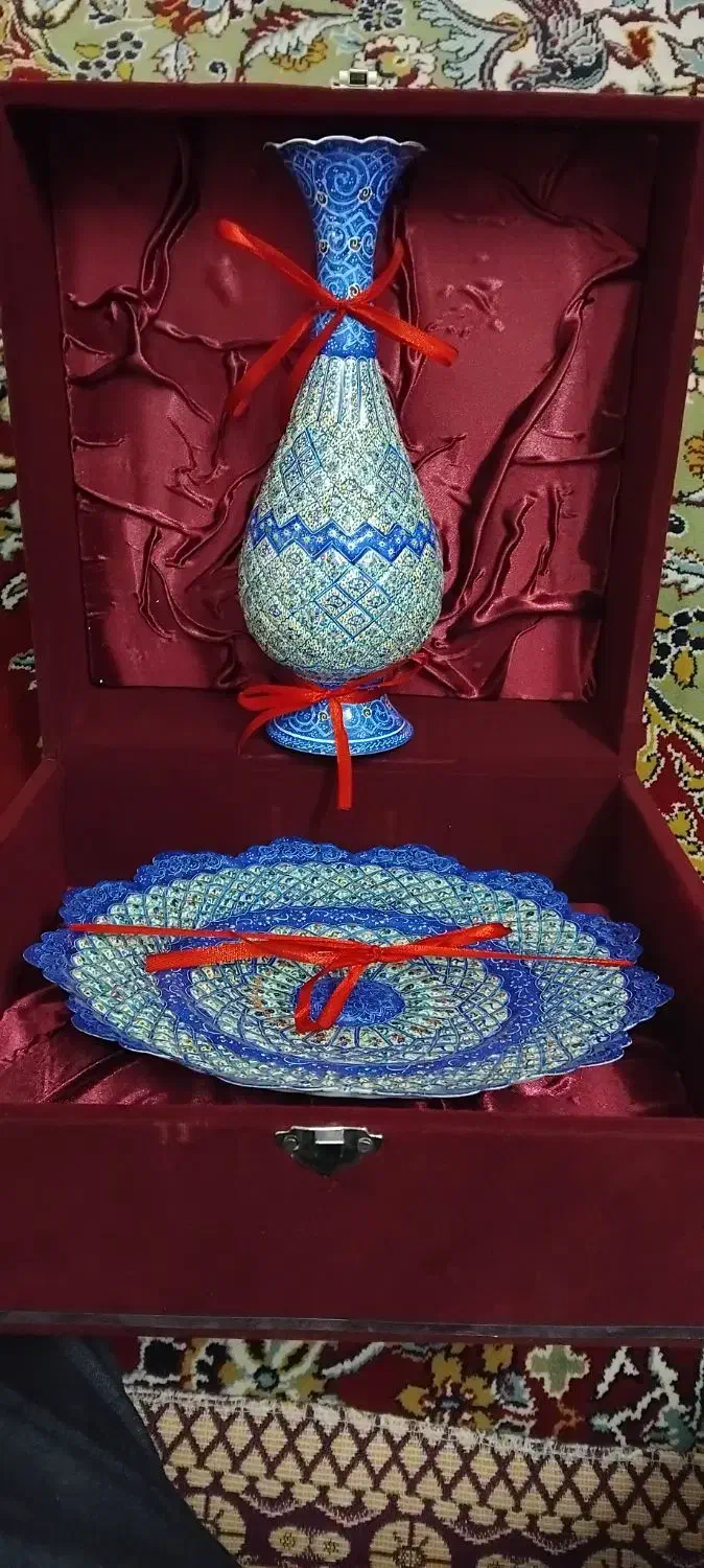 ست دیس و کوزه مینا کاری مدل اسلیمی نو با جعبه|صنایع دستی و سایر لوازم تزئینی|مشهد, رضاشهر|دیوار