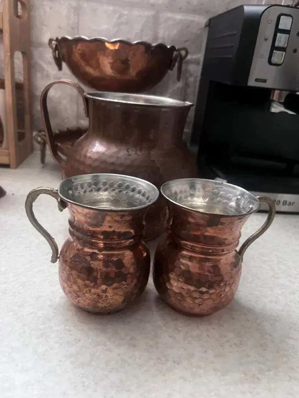 پارچ و لیوان مس|کلکسیون اشیاء عتیقه|اصفهان, جاوان|دیوار