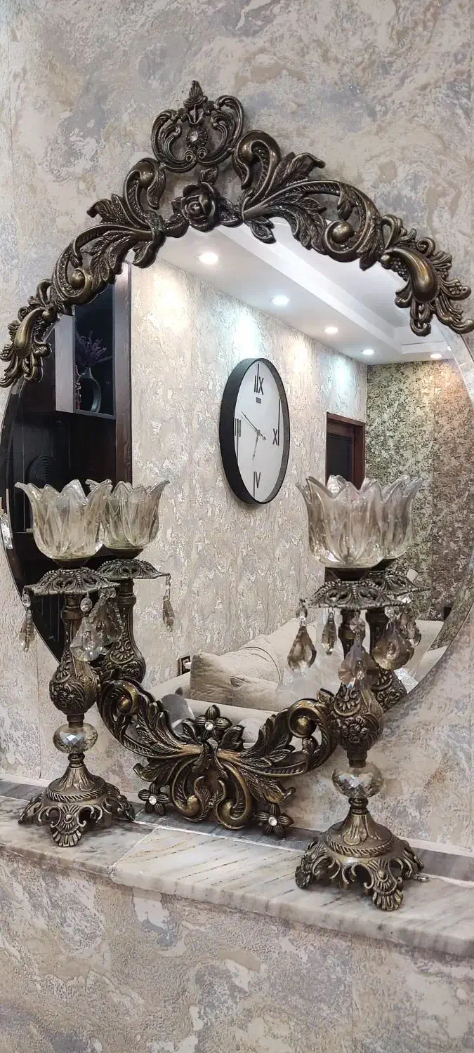 آینه شمعدان برنجی|بوفه، ویترین، کنسول|رشت, حمیدیان|دیوار