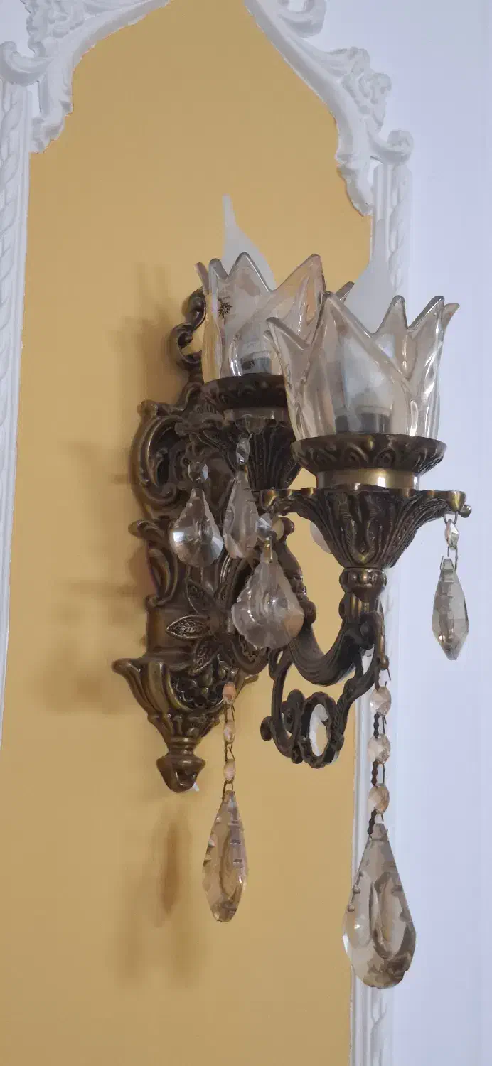 لوستر برنجی ۶شاخه ۱۲ شعله با دو عدد کناره در حدنو|لوستر و چراغ آویز|آمل, |دیوار