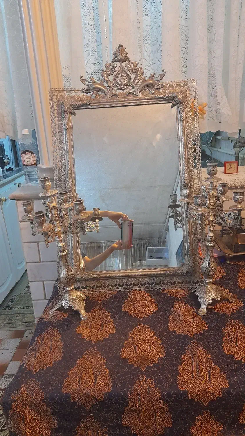 ایینه شمعدان برنزی قدیمی|صنایع دستی و سایر لوازم تزئینی|قم, آذر (نکویی)|دیوار