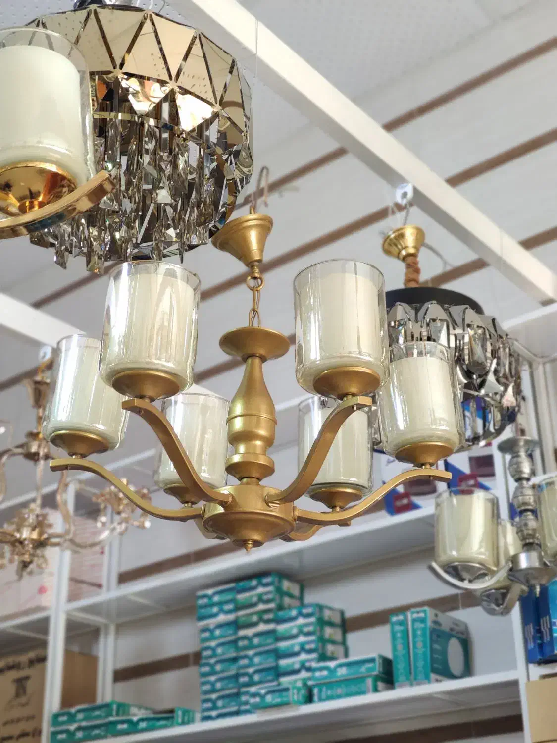 لوستر ۶ شعله زیتونی|لوستر و چراغ آویز|سنندج, |دیوار