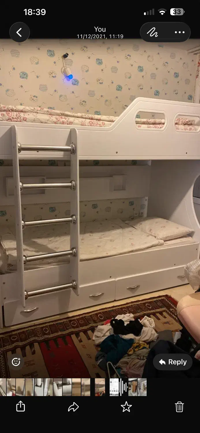 تخت دو طبقه ام دی اف روکش وکیوم کره ای|تخت و سرویس خواب|شیراز, دکتر حسابی|دیوار